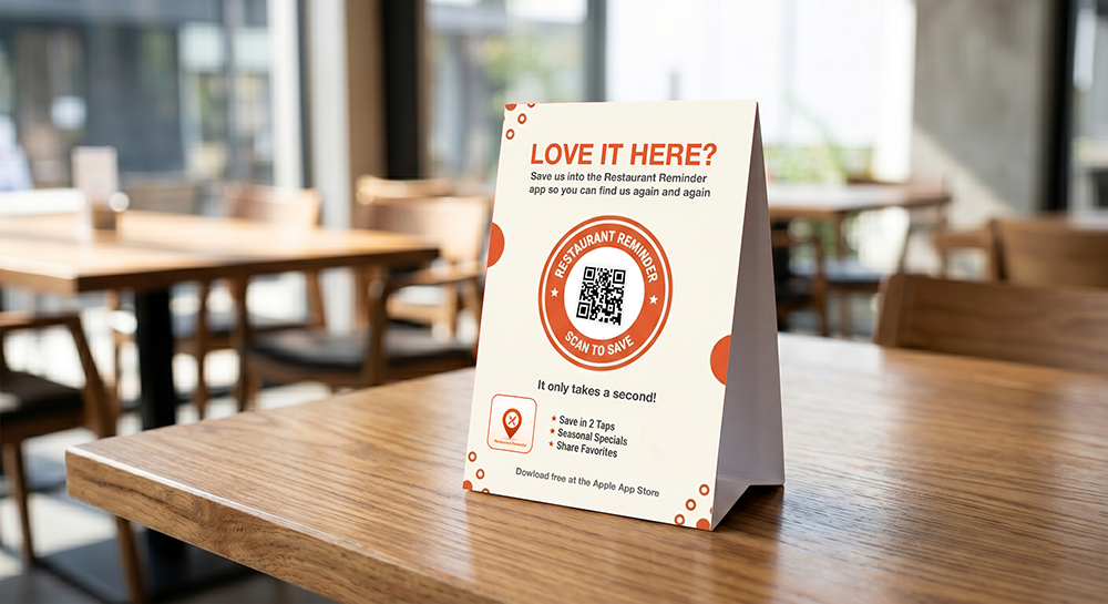 Table tent displayed on a restaurant table